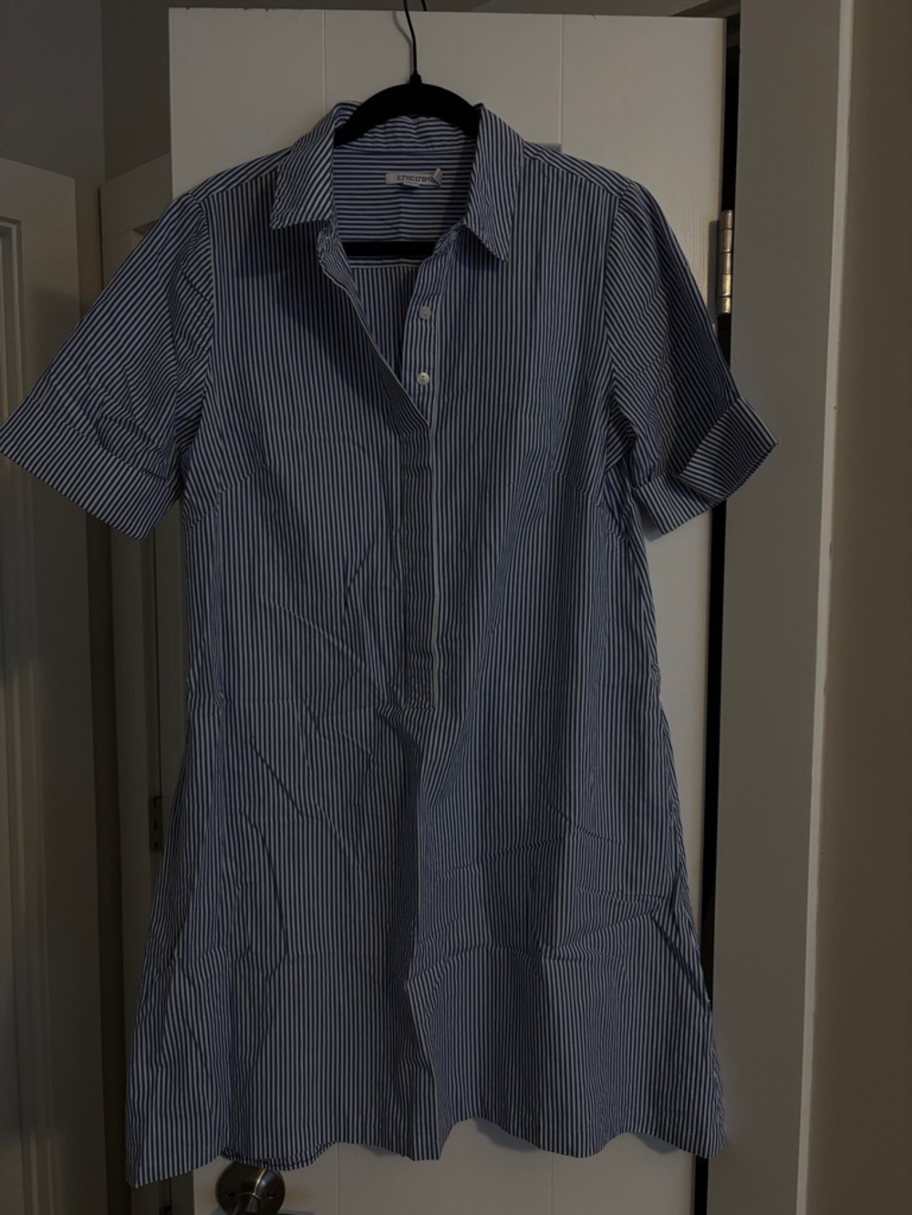 Chico's Blue & White Striped Button-Up Top